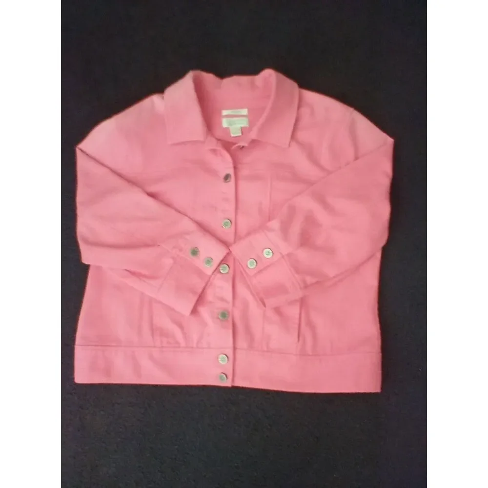Christopher & Banks Denim Jacket Women's Size L Light Pink Pockets Snap